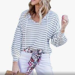 Cabi Relaxed Gamed Day Striped Sweatshirt
